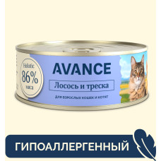 Avance - Консервы для котят и кошек с лососем, минтаем и треской, Natural&Healthy Salmon, Pollock&Cod