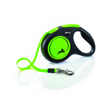 Flexi - Рулетка для собак до 15кг, ремень 5м, светоотражающая, зеленая
