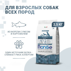 Monge - Корм для собак всех пород форель с рисом и картофелем (monoprotein)