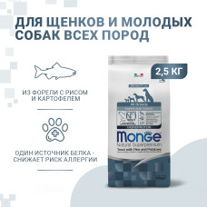 Monge - Корм для щенков всех пород, форель с рисом и картофелем (dog speciality line monoprotein)