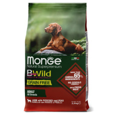 Monge - Корм для собак всех пород, из мяса ягненка с картофелем и горохом, беззерновой (dog bwild grain free)