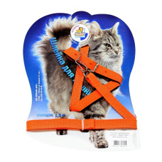 Зооник - Шлейка для кошек, с поводком 1,5м, оранжевая 